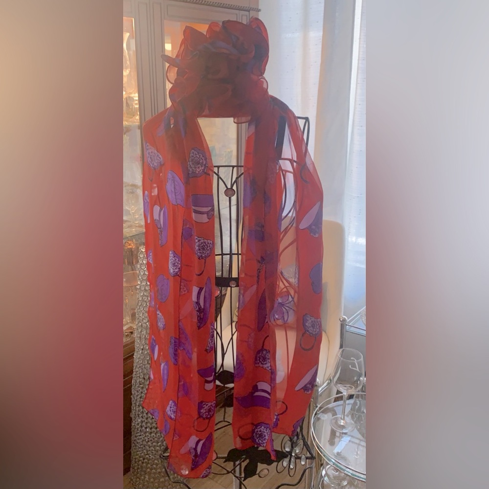Purple Hat Society Scarf Silky Feeling with matching Hair Clip Very Gently worn